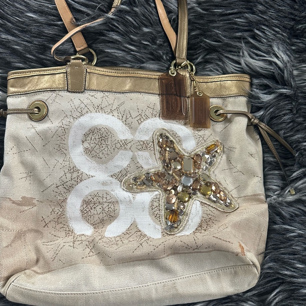 Coach Beige and Gold Tote Bag